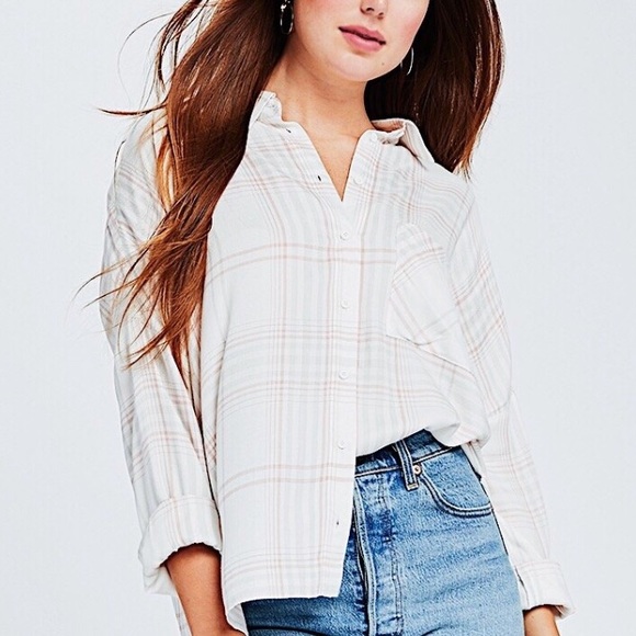 NWT GENTLE FAWN Cream & Blush Plaid LongSleeve Top - Picture 2 of 4